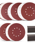 Pro Level 9 Inch 10 Hole Hook And Loop Sanding Discs Set With Free Foam Sponge For Drywall Refinishing includes P120 to P240 grits.