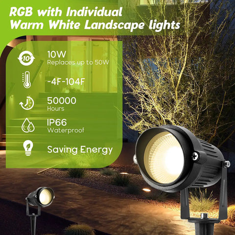 RGBW Outdoor Pathway Lights 14 Pack With Connectors Color Changing Landscape Spotlights illuminating garden at night