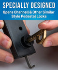 P Key For Self Lock Pedestal Locks, Brass Gold Finish TTK 225 P Loop Key unlocking a channel lock