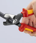 StepCut XL Cable Shears 1000V Insulated 9 Inch cutting cable, showing high leverage design for copper and aluminum wires.