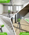 4x360 Self Leveling Laser Level With 60 Inch Tripod, Outdoor Pulse Mode And 16 Green Laser Lines For Tiling Ceiling And Wall Work, Super Bright 100 Ft Visibility, Plus Or Minus One Ninth Inch Accuracy, Ideal For DIY Renovation on tripod for interior and outdoor leveling