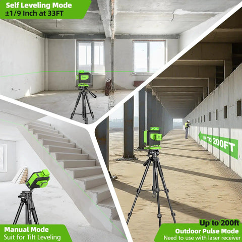 4x360 Self Leveling Laser Level With 60 Inch Tripod, Outdoor Pulse Mode And 16 Green Laser Lines For Tiling Ceiling And Wall Work, Super Bright 100 Ft Visibility, Plus Or Minus One Ninth Inch Accuracy, Ideal For DIY Renovation on tripod for interior and outdoor leveling
