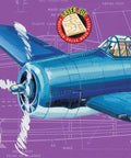 F6F Hellcat Model Aircraft Kit With Sixteen And A Half Inch Wingspan, Die Cut Balsa Parts, Full Decals, Tissue Sheets, Plastic Pieces, And A 24 Page Building Guide For An Easy, Entry Level Build For Ages 10 And Up packaging with US Navy WW2 Carrier design.