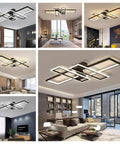 Dope Modern Dimmable Ceiling Light With Remote Control, four rectangular panel flush mount in black metal and acrylic, 35.4 inch.