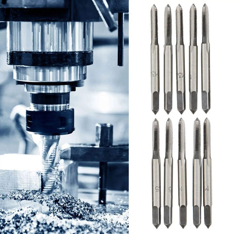 M3.5 Metric Tap Manual Thread Cutter Carbon Steel Straight Flute For Automotive Machinery And DIY Repairs Durable Tool For Cutting Precise Female Threads In Metalworking, taps shown in machining and set view