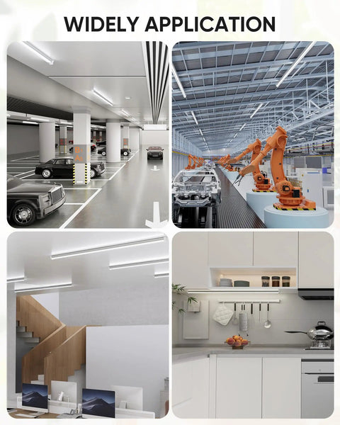 Images of Two Pack 2 Foot LED Shop Lights 30W 3000 Lumen 6500K Daylight Ultra Bright T8 Linkable Ceiling Fixture installed in various settings