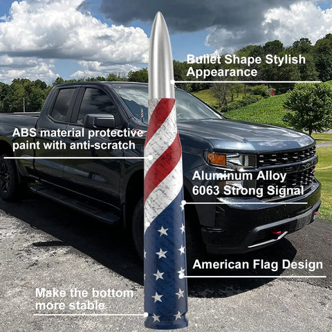 Bullet Antenna Replacement Mast With Valve Stem Caps American Flag Style for GMC Sierra truck