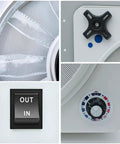 Collage showing Ventline Compatible RV Roof Vent Motor Upgrade Kit For Easy Inside Installation with switch and dial details.