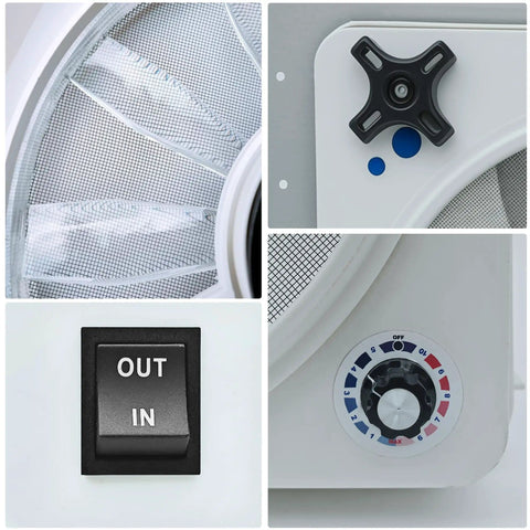 Collage showing Ventline Compatible RV Roof Vent Motor Upgrade Kit For Easy Inside Installation with switch and dial details.