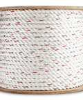 Twisted Poly Dacron Rope Three Quarter Inch Strand Polyolefin Core High Strength Multipurpose Rope on a wooden spool