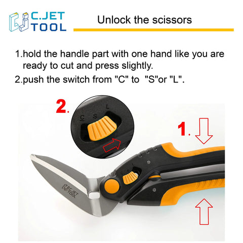 C.JET TOOL 10-inch heavy-duty scissors with orange soft-grip handle and stainless steel blades
