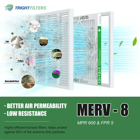 12x12x1 Air Filter 4 Pack MERV 8 Pleated Filters For Home HVAC AC Furnace Replacement, durable white cardboard frame