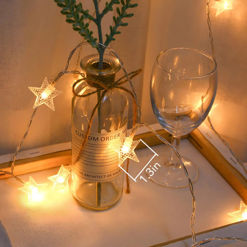 Battery Operated Star String Lights With Remote, 40 LED, 20 Ft Waterproof Fairy Lights, Warm White Glow, Party Ready For Home, Christmas, Wedding, Garden Decor, 8 Modes