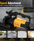 Heavy Duty Four Head Concrete Floor Grinder With Extendable Rod And Diamond Grinding Discs For Flawless Wall To Wall Finishes That Rip Through Tough Concrete Floors, featuring 6-speed adjustment.