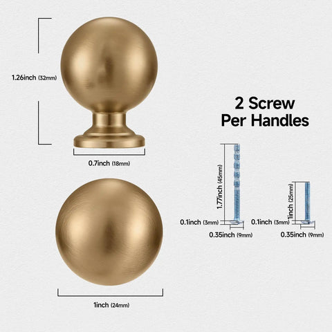 Premium Zinc Alloy Cabinet Knobs And Drawer Pulls One Inch Round Ball Champagne Bronze Finish For Kitchen Islands Dresser Drawers with dimensions.