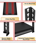 Close-up details of Beefy Heavy Duty Garage Shelving Unit 5 Tier Steel Shelves with 2200 lbs capacity showing metal ribs and posts.