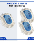 Heavy Duty Cotton Wedge Dust Mop Head For Hardwood Floors And Commercial Janitorial Use Rock Solid With Hand Stitched Yarn shown in 1-pack and 2-pack options.
