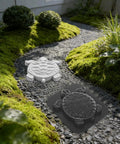 Turtle Shaped Paving Mold For DIY Stepping Stones And Garden Pathways Concrete Cement Mould Reusable Stamp For Patio Sidewalk 17.3 By 15 Inches Easy To Use Fun Backyard Project placed on a gravel pathway in a garden setting.