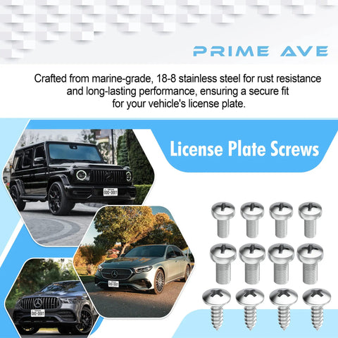 Stainless Steel License Plate Screws Set For Front And Rear Mounting, Rust Proof License Plate Hardware, Mercedes Benz Compatible, 12 Pack