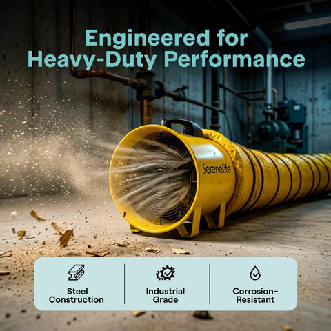 Heavy Duty 12 Inch Cylinder Fan Workhorse With 3200 CFM Airflow And 25 Foot PVC Ducting For Industrial Exhaust In Warehouses