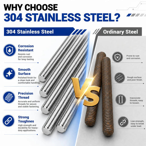 Heavy Duty M3 Threaded Rods Cutting 10 Inches In 304 Stainless Steel compared to ordinary steel for durability.