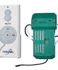 Handheld Ceiling Fan Remote Control System With Light Dimmer, Three Speeds, Easy On Off, wall holster, canopy receiver shown