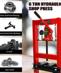 6 Ton Hydraulic Shop Press With H Frame Built Tough For The Garage Adjustable Height From 2.2 To 9.4 Inches Pressure Gauge Stamping Plates Bearings And U Joint Installations