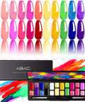 24 Color Hema Free Solid Gel Nail Polish Kit With Ombre Gel And Pat Paint Gel in Neon Pink Yellow Midnight Shimmer shown in palette