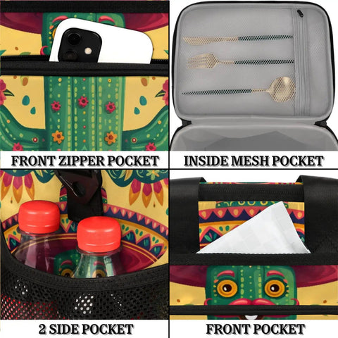 Insulated Picnic Backpack Lunch Box For Women and Men portable tote cooler bag with pockets showing phone and cutlery