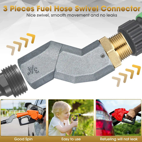 Gas Hose Swivel Three Quarter Inch With Three Quarter NPT Connector 360 Degree Rotating Zinc Alloy Fitting For Transfer Pump Nozzle Multi Plane Kit Heavy Duty Leak Resistant Durable Construction Grey, 3-piece swivel connector