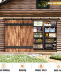 Exterior Sliding Barn Door Hardware Kit With Box Rail Track Beefed Up 450Lb Capacity Black Weather Resistant Steel