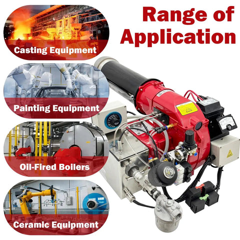 Top Shelf Waste Oil Burner With Air Atomizing Tech For Blazing Shop Heat Multi Fuel Ready Engine Plant Or Diesel Oil Heavy Duty Workhorse For Industrial Heaters Dryers And Kilns 220V Single Phase used in casting, painting, oil-fired boilers and ceramics.