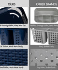 Comparison of Portable Shower Caddy Organizer With Handle And Three Compartments showing drainage holes for fast drying.