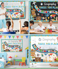 Geography Bulletin Board Set Must Have Adventure Travel Map Classroom Decor displayed in various educational settings with students.