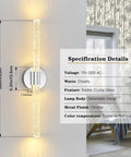 Gold Bubble Crystal Wall Sconce With LED Vanity Light shown with specifications and dimensions, chrome finish, cozy lit glow