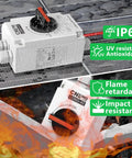 DC Isolator Switch 32A 1500V Four Pole Circuit Breaker with IP66, UV resistant, mounted on DIN rail in solar PV system