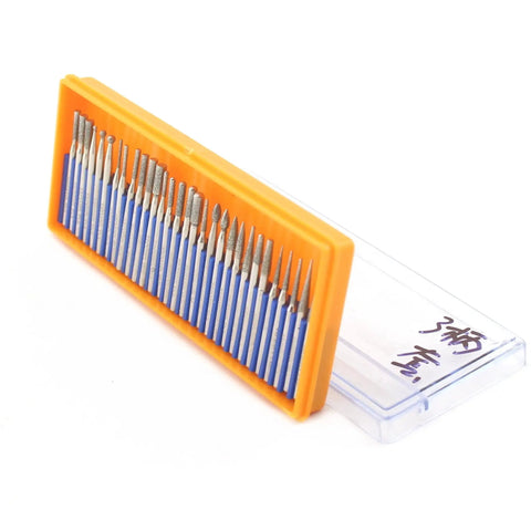 Diamond Engraving Bits Set 30 Pieces For Stone Carving Rotary Tool Burrs With One Eighth Inch Shank in orange case