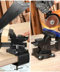 Beefy Heavy Duty Bench Vise Four And A Half Inch Table Vise With Two In One Soft Jaws And A 270 Degree Swivel Base For Woodworking Home Workshop Welding And DIY Projects Clamps To Table Or Attaches To Your Workbench, clamped to wood and grinding metal