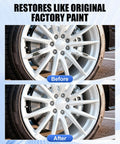 Universal Wheel Repair Kit And Rim Paint Touch Up Pen For Curb Rash Alloy Wheel Scratch Fix Water Proof Sealant To Knock Out Beat Up Scuffs Real Quick Today before and after comparison of restored alloy wheel.