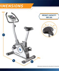 Magnetic Upright Bike With 8 Resistance Levels NS-40504U Grey showing dimensions, sturdy steel frame, adjustable seat