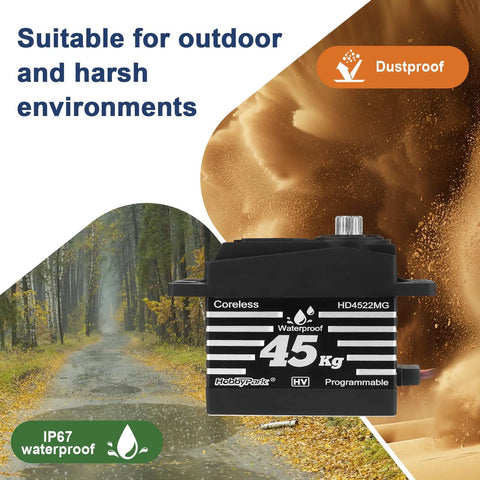 Waterproof 45Kg High Torque RC Steering Servo With Metal Gear Digital Coreless Motor, suitable for outdoor environments