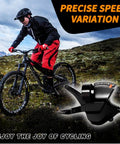 Cyclist riding mountain bike with focus on 8 Speed MTB Right Shifter Lever With Optical Gear Display, ergonomic grip visible