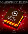 Octa-core processor highlighting Android 14 OS capability for fast warehousing applications on circuit board