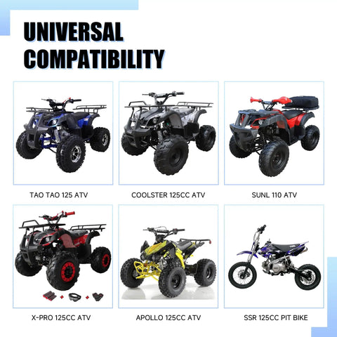 Six 125cc and 110cc ATVs and a pit bike for PZ20 Carburetor Upgrade Kit With Ignition Coil AC CDI Box Starter Solenoid Relay And Voltage Regulator