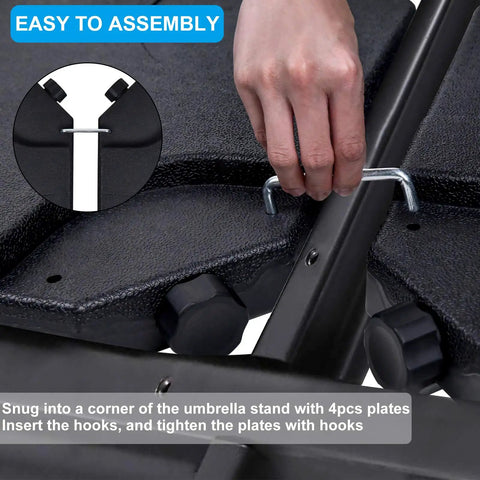 Hand assembling Heavy Duty Cantilever Offset Patio Market Stand with four interlocking U locking shape weight plates.