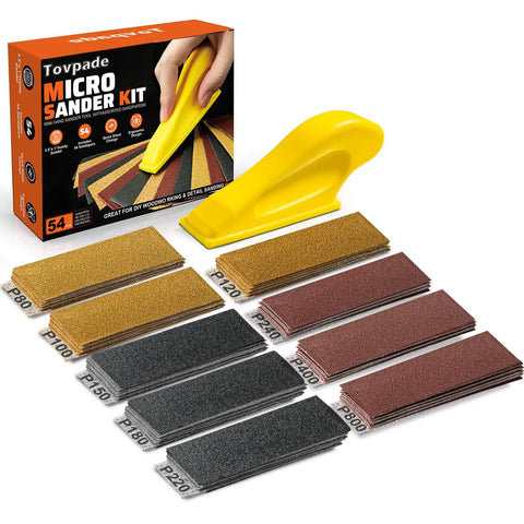 Premium Micro Sander Kit With 54 Pcs Detail Hand Sanding Block And 9 Grit Sandpapers 80 To 800 For Woodwork Furniture Tight Spaces