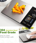 Smart Food Kitchen Scale With Nutrition Calculator, Color Display, showing weight of peppers on stainless steel surface