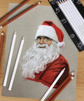 White Charcoal Pencils Set, 6 Pcs For Bold Highlights On Dark Paper and Santa Claus drawing