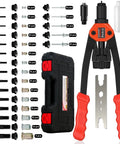 Dual Function Rivet Nut Tool Kit With 405 Rivet Nuts Blind Rivets 15 Mandrels And 5 Nozzles Multipurpose Riveting Gun displayed