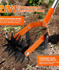 Close-up of the 72 Inch Rotary Cultivator Tool Hand Tiller For Gardening 2 In 1 Garden Cultivator with star-shaped rollers.